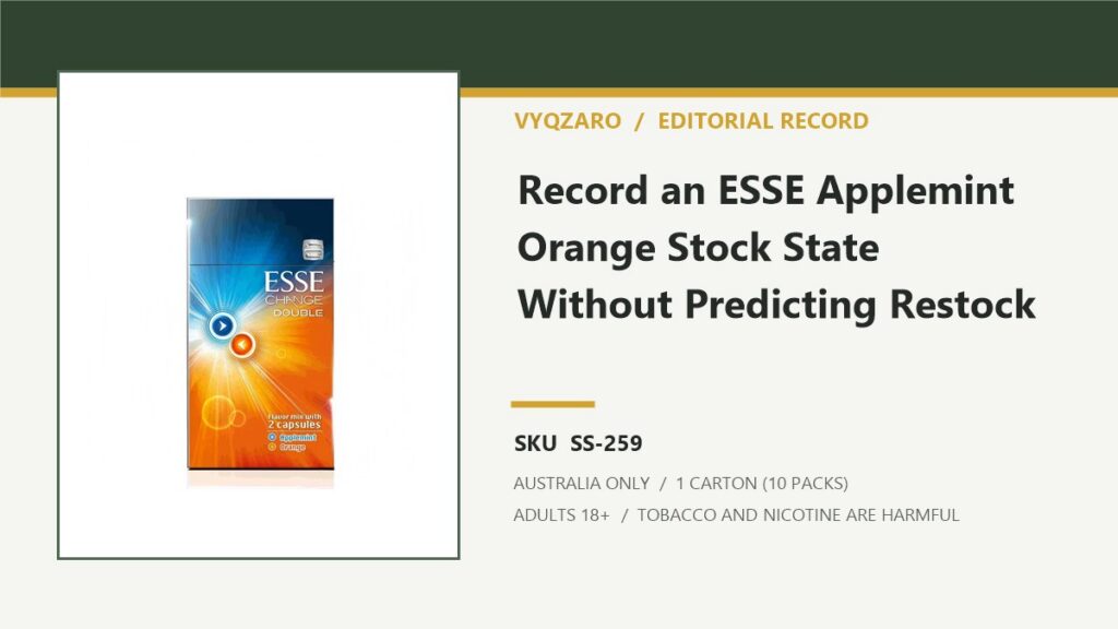 Vyqzaro editorial record for ESSE Change Double Applemint Orange - 1 Carton (10 Packs) and SKU SS-259